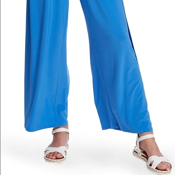 1. State Wide Leg Slit Hem Envelope Palazzo Pant In Harbour Wave Blue - Picture 5 of 14